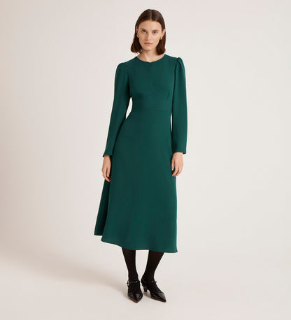 Caley Bottle Green Crepe Midi Dress