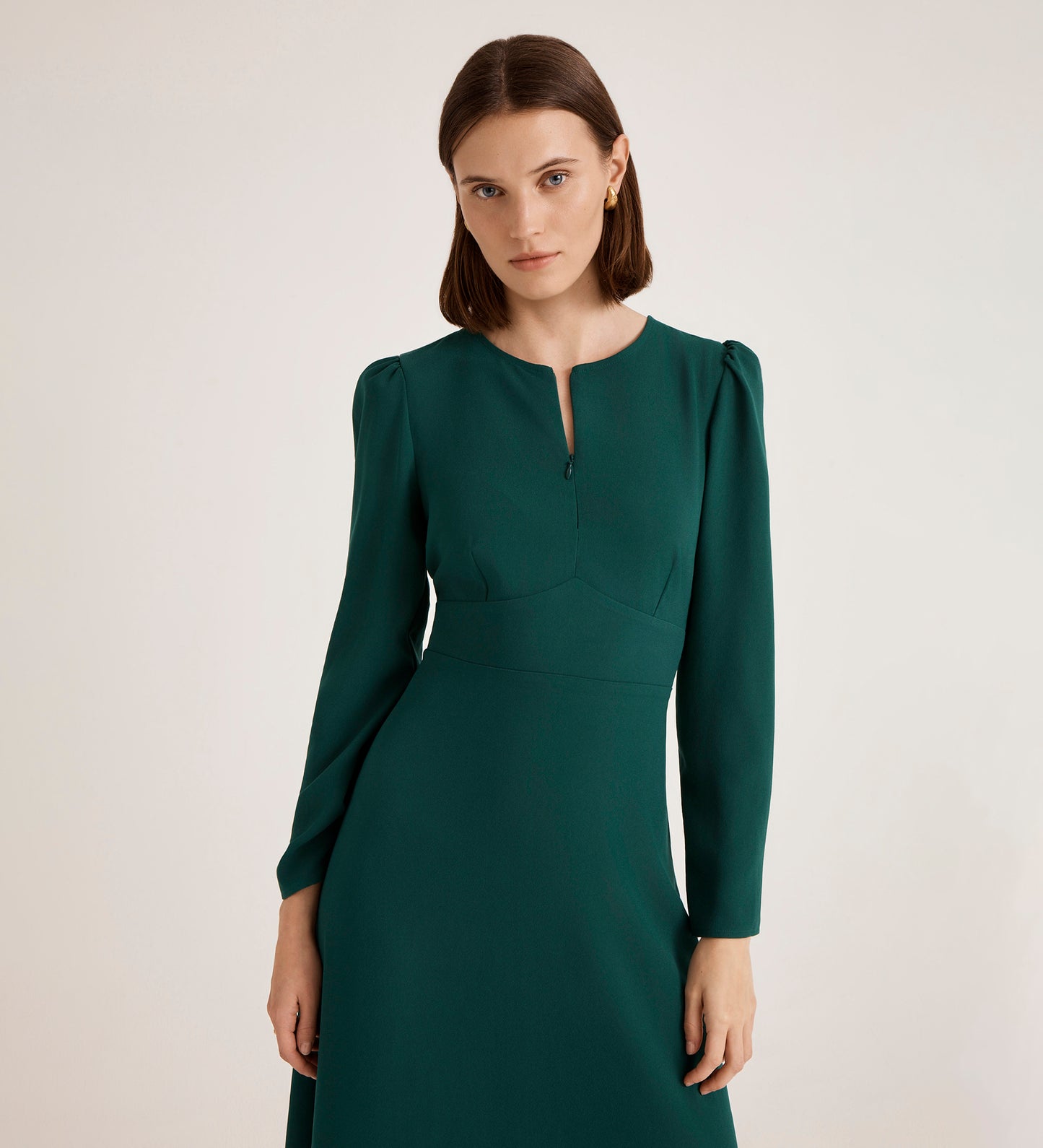 Caley Bottle Green Crepe Midi Dress
