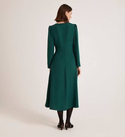 Caley Bottle Green Crepe Midi Dress