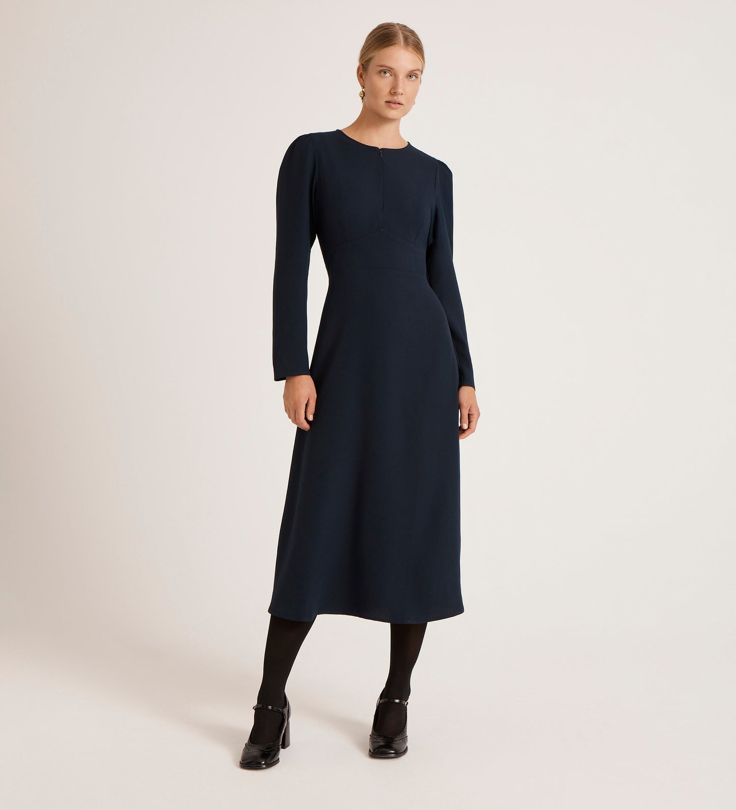 Caley Navy Crepe Midi Dress