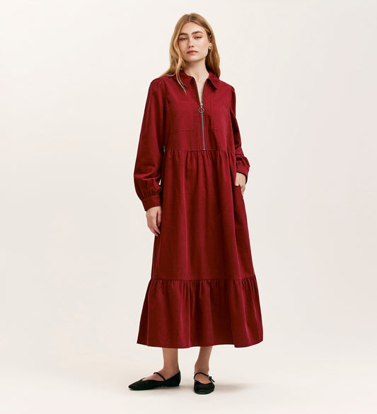 Callie Rust Corduroy Midi Dress