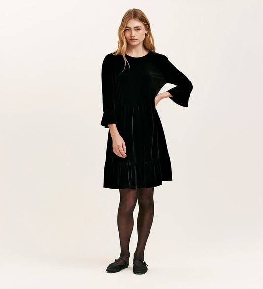 Camie Black Velvet Short Tiered Dress
