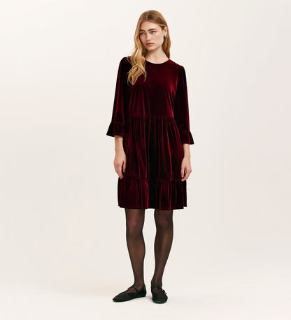 Camie Burgundy Velvet Short Tiered Dress