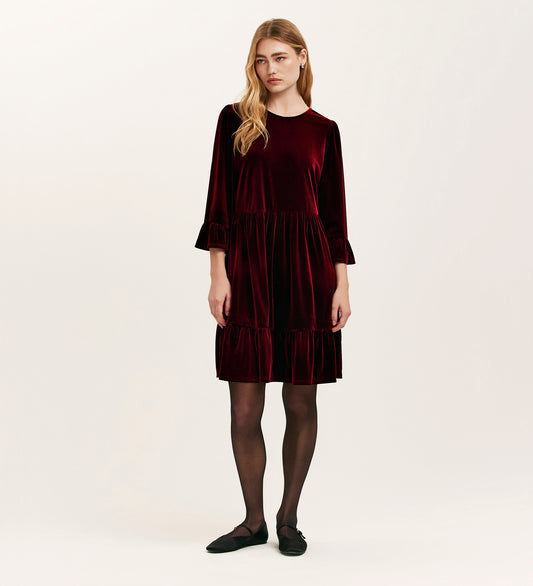 Camie Burgundy Velvet Short Tiered Dress