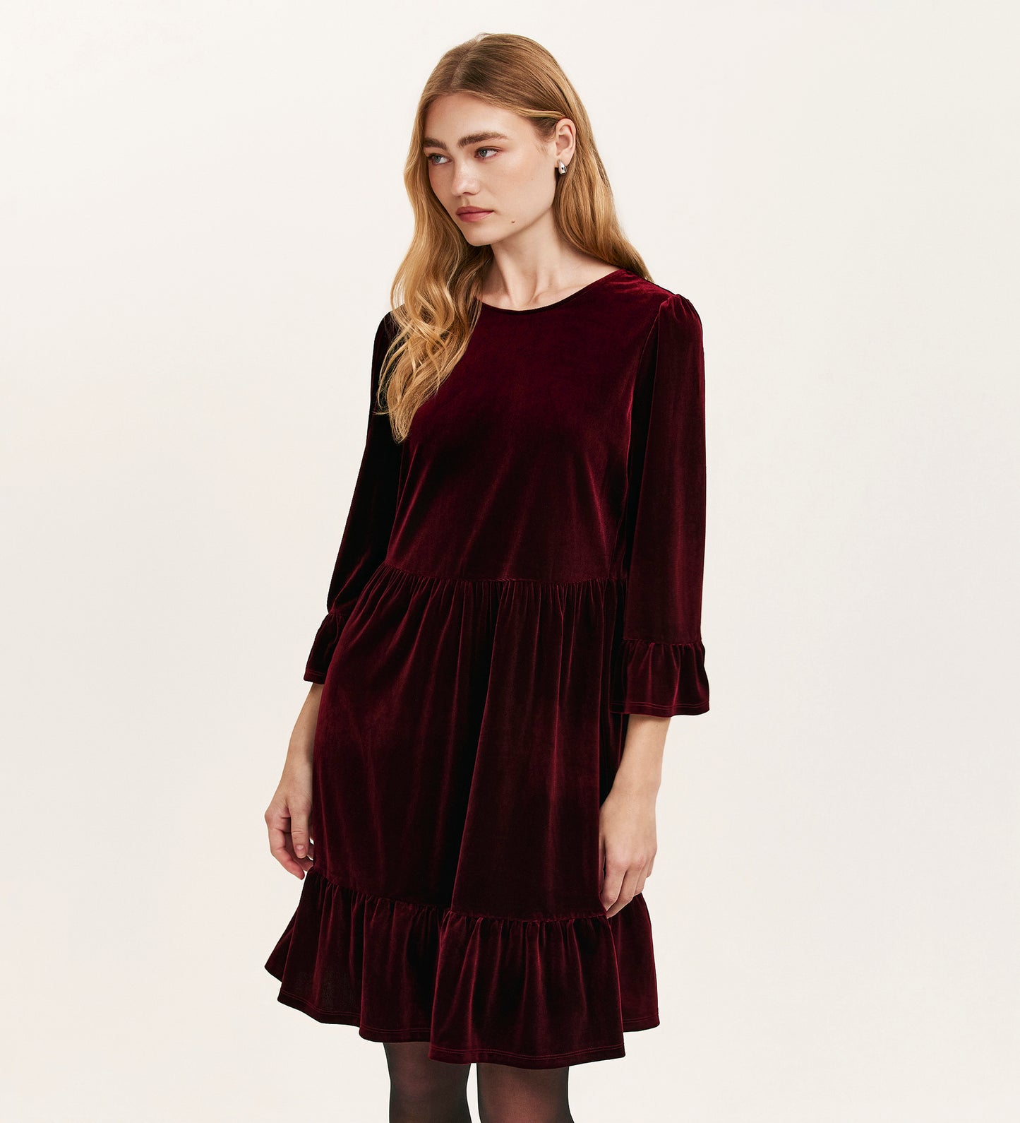 Camie Burgundy Velvet Short Tiered Dress