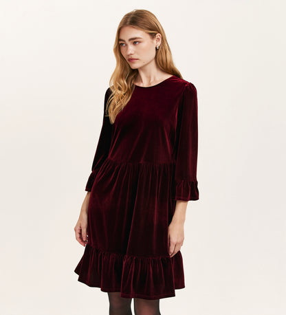 Camie Burgundy Velvet Short Tiered Dress