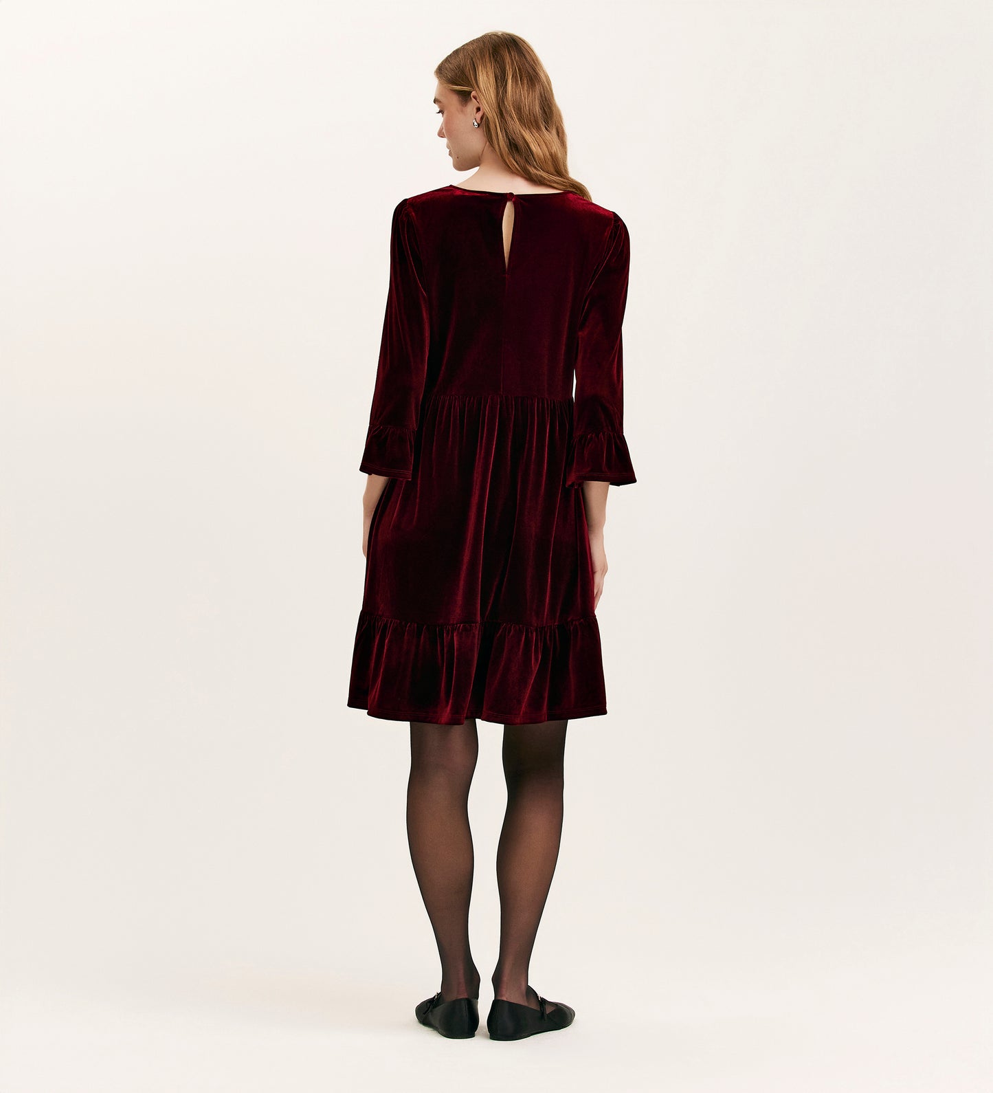 Camie Burgundy Velvet Short Tiered Dress
