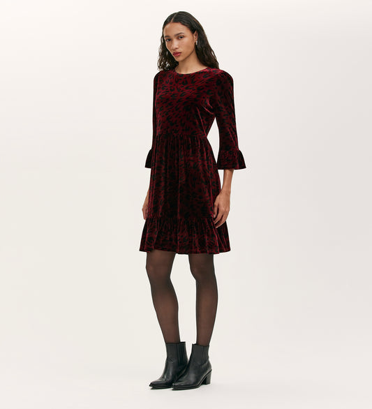Camie Burgundy Animal Jersey Velvet Short Dress