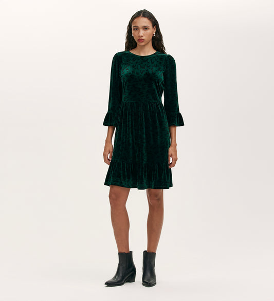 Camie Green Animal Jersey Velvet Short Dress