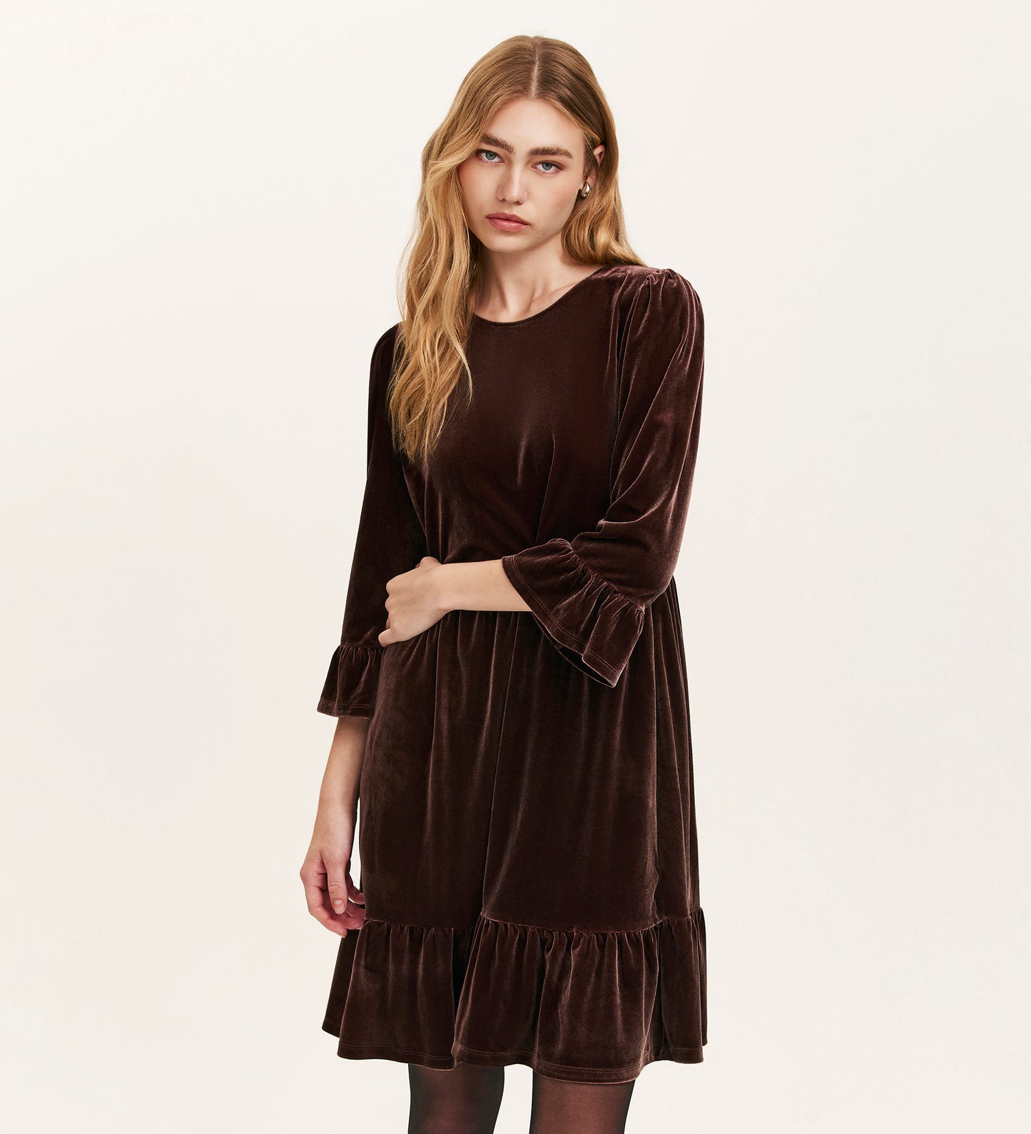 Camie Mocha Velvet Short Tiered Dress