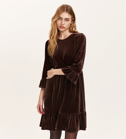 Camie Mocha Velvet Short Tiered Dress