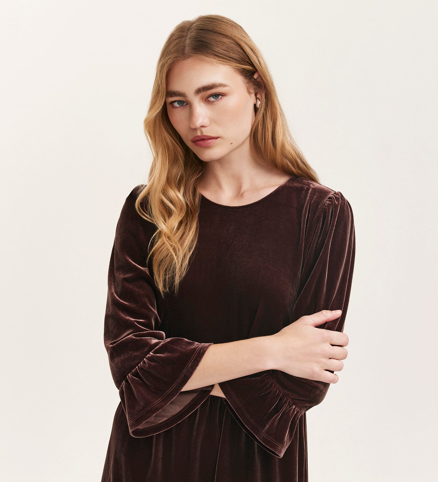 Camie Mocha Velvet Short Tiered Dress