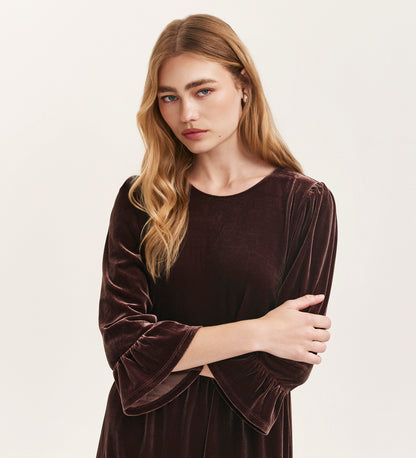 Camie Mocha Velvet Short Tiered Dress