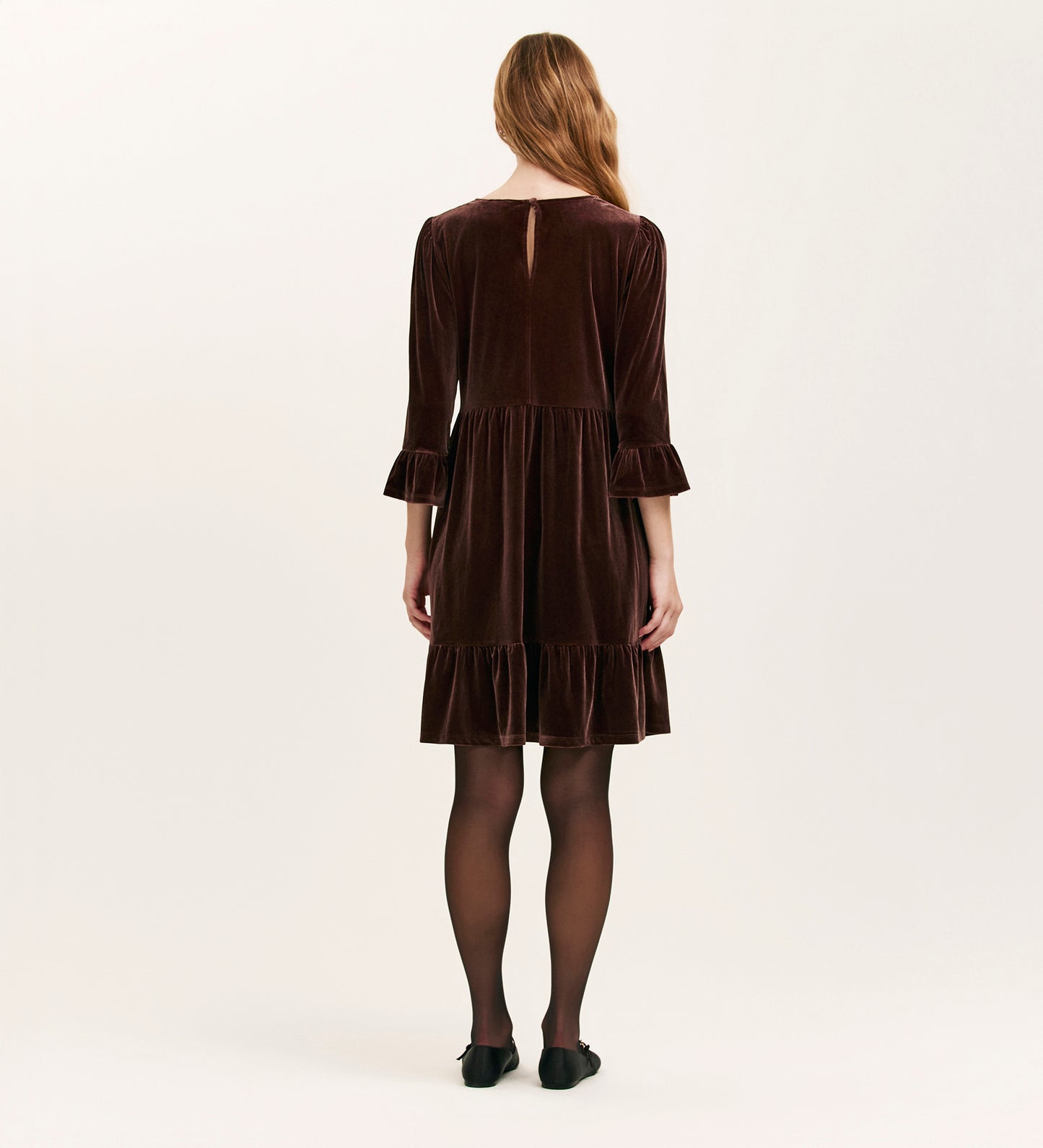 Camie Mocha Velvet Short Tiered Dress