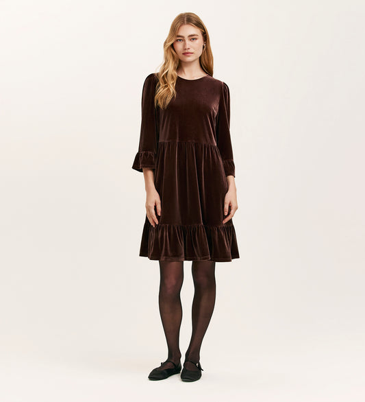Camie Mocha Velvet Short Tiered Dress