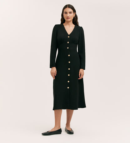 Caprice Black Crepe Midi Dress
