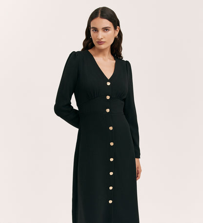 Caprice Black Crepe Midi Dress