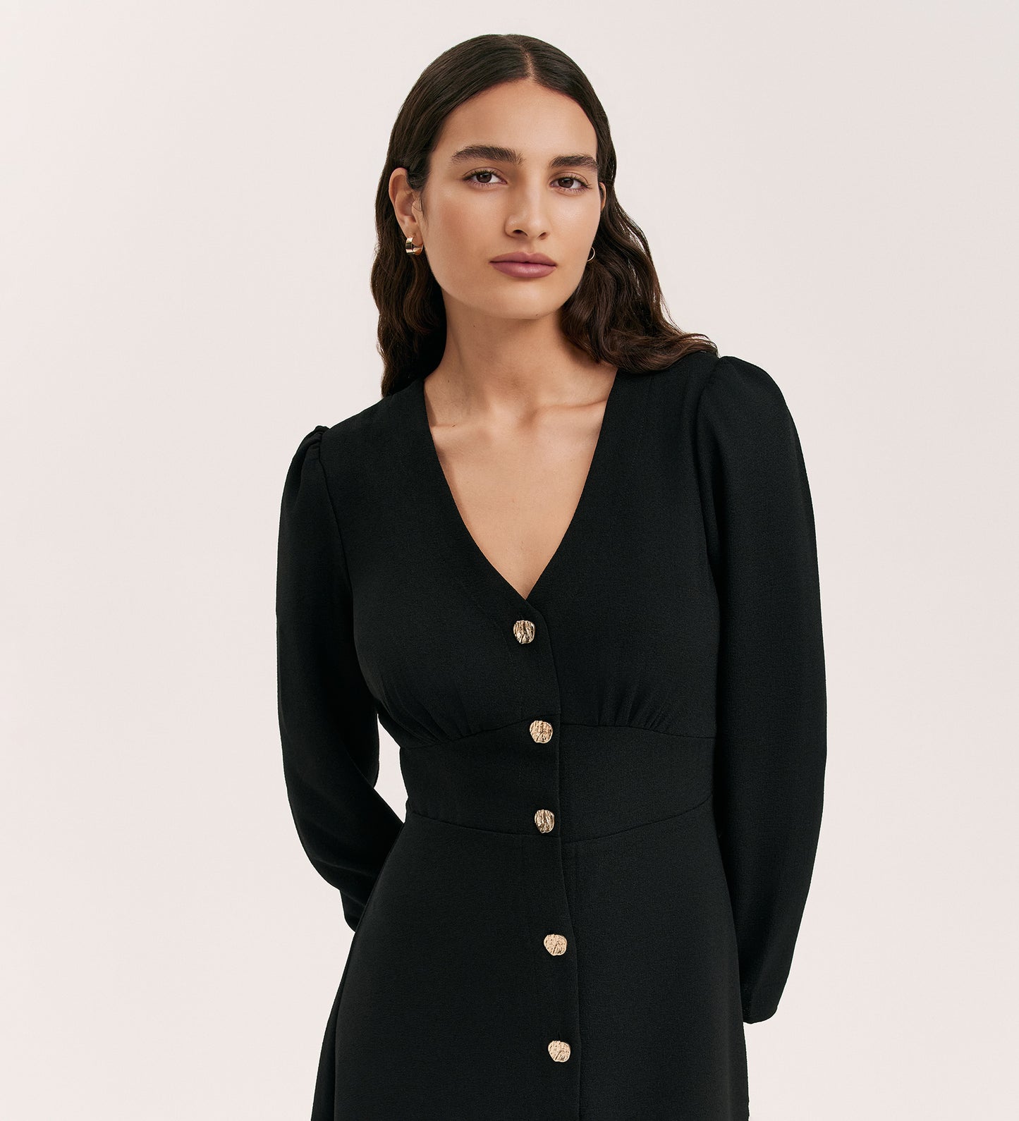 Caprice Black Crepe Midi Dress