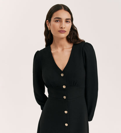 Caprice Black Crepe Midi Dress