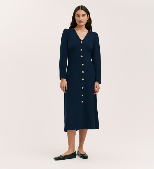 Caprice Navy Crepe Midi Dress