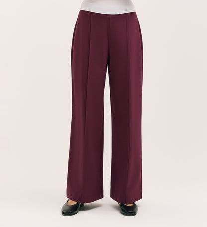 Caryl Burgundy Ponte Jersey Wide Leg Trouser