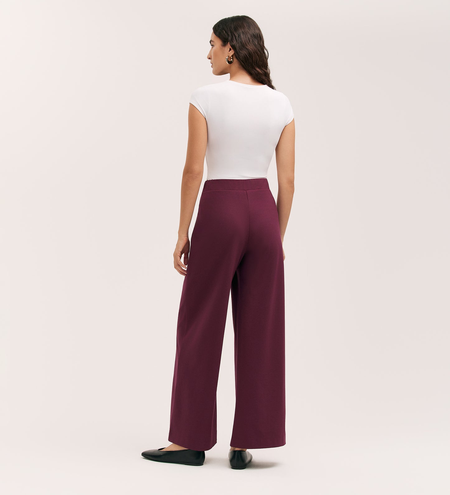 Caryl Burgundy Ponte Jersey Wide Leg Trouser