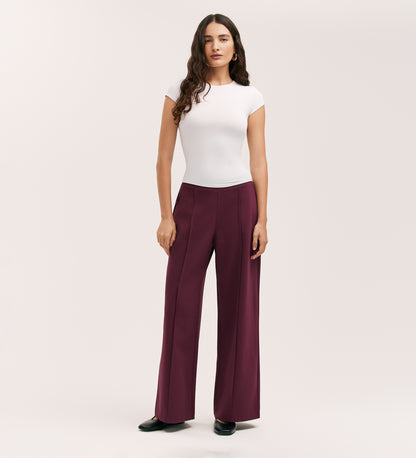 Caryl Burgundy Ponte Jersey Wide Leg Trouser