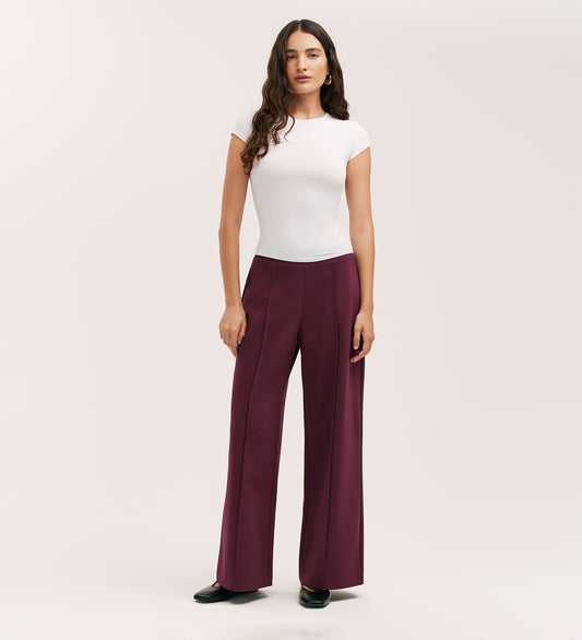 Caryl Burgundy Ponte Jersey Wide Leg Trouser