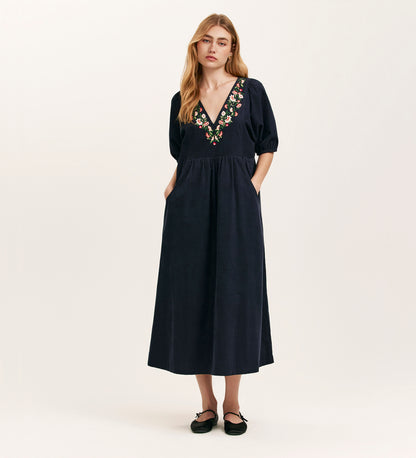 Chloe Navy Corduroy Midi Dress