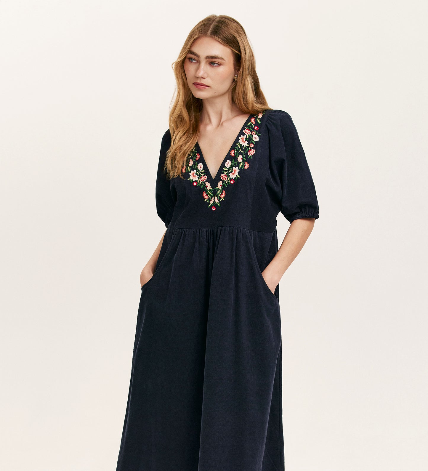Chloe Navy Corduroy Midi Dress