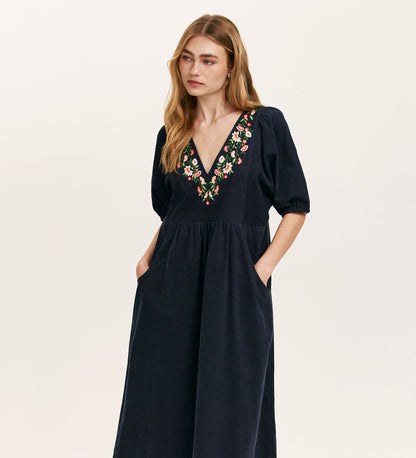Chloe Navy Corduroy Midi Dress
