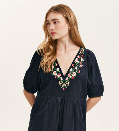 Chloe Navy Corduroy Midi Dress