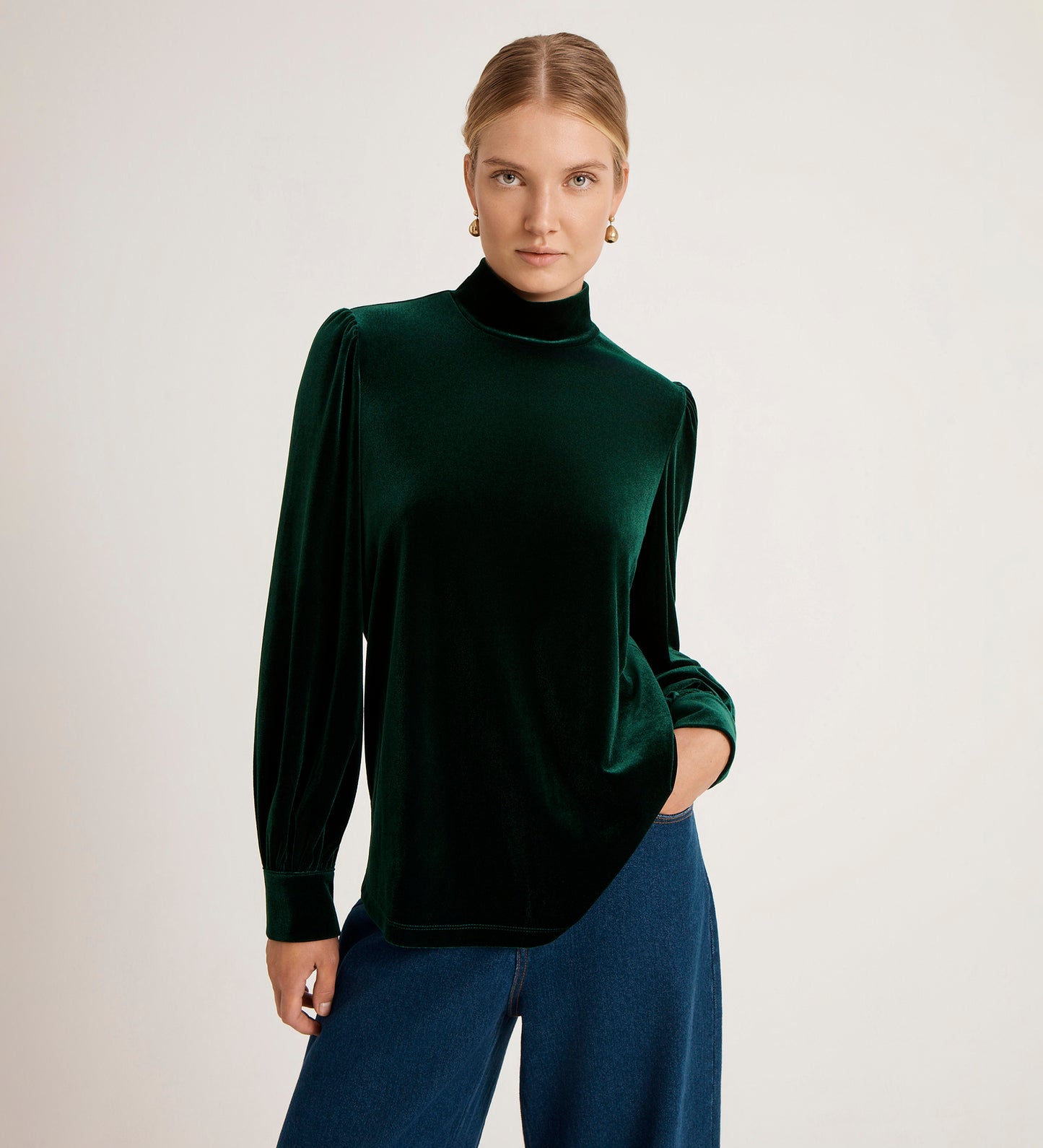 Clementine Bottle Green Velvet Blouse