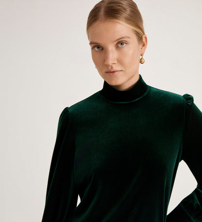 Clementine Bottle Green Velvet Blouse