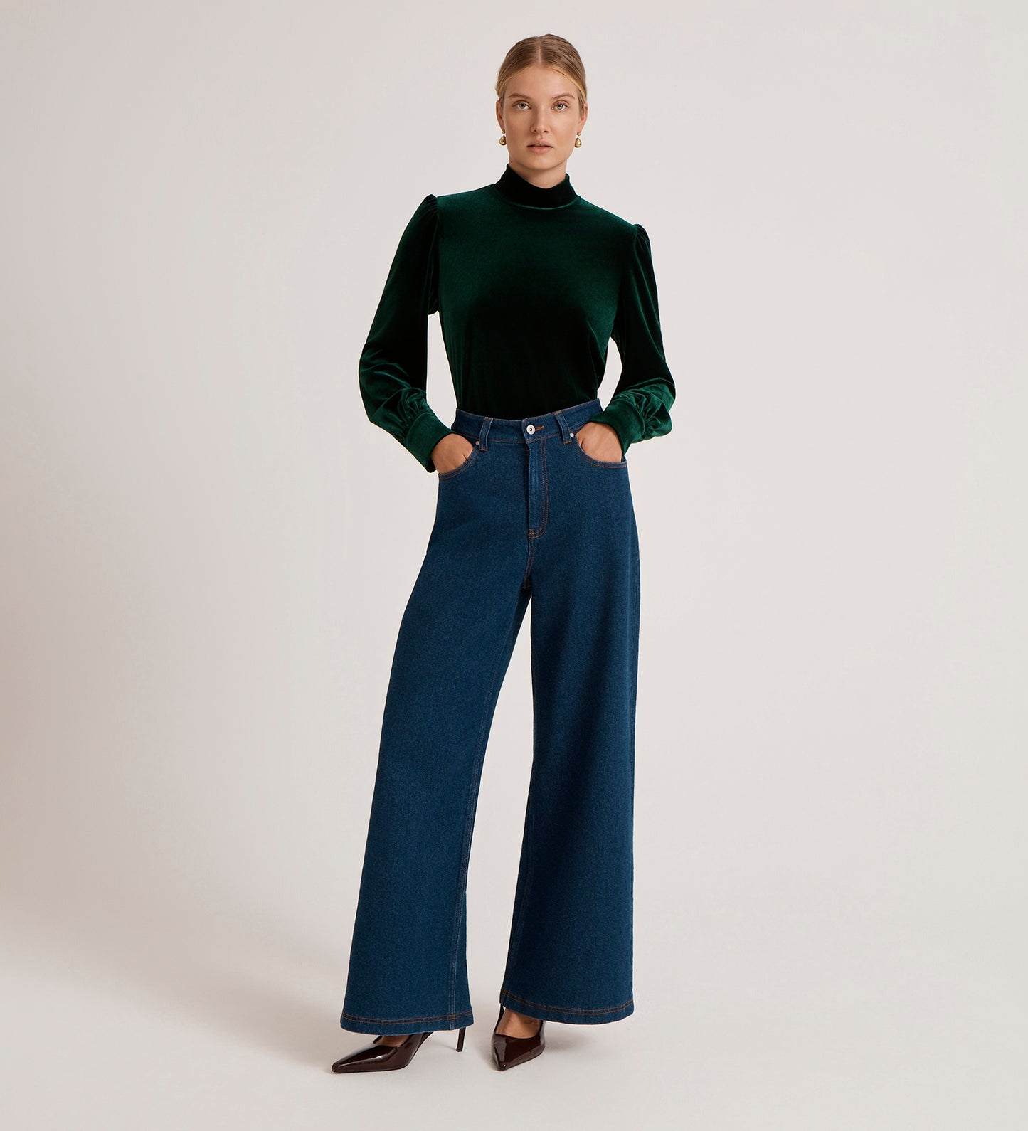 Clementine Bottle Green Velvet Blouse