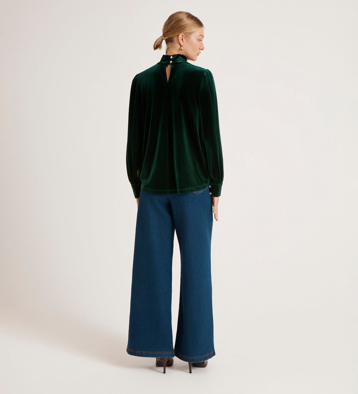 Clementine Bottle Green Velvet Blouse