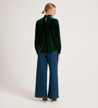 Clementine Bottle Green Velvet Blouse