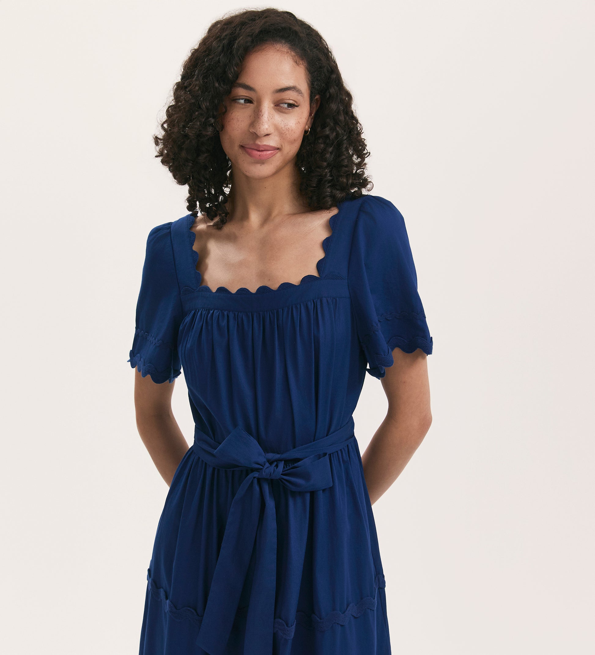 Corina Indigo Cotton Midi Tiered Dress Finery London Corina Indigo Cotton Midi Tiered Dress Finery London