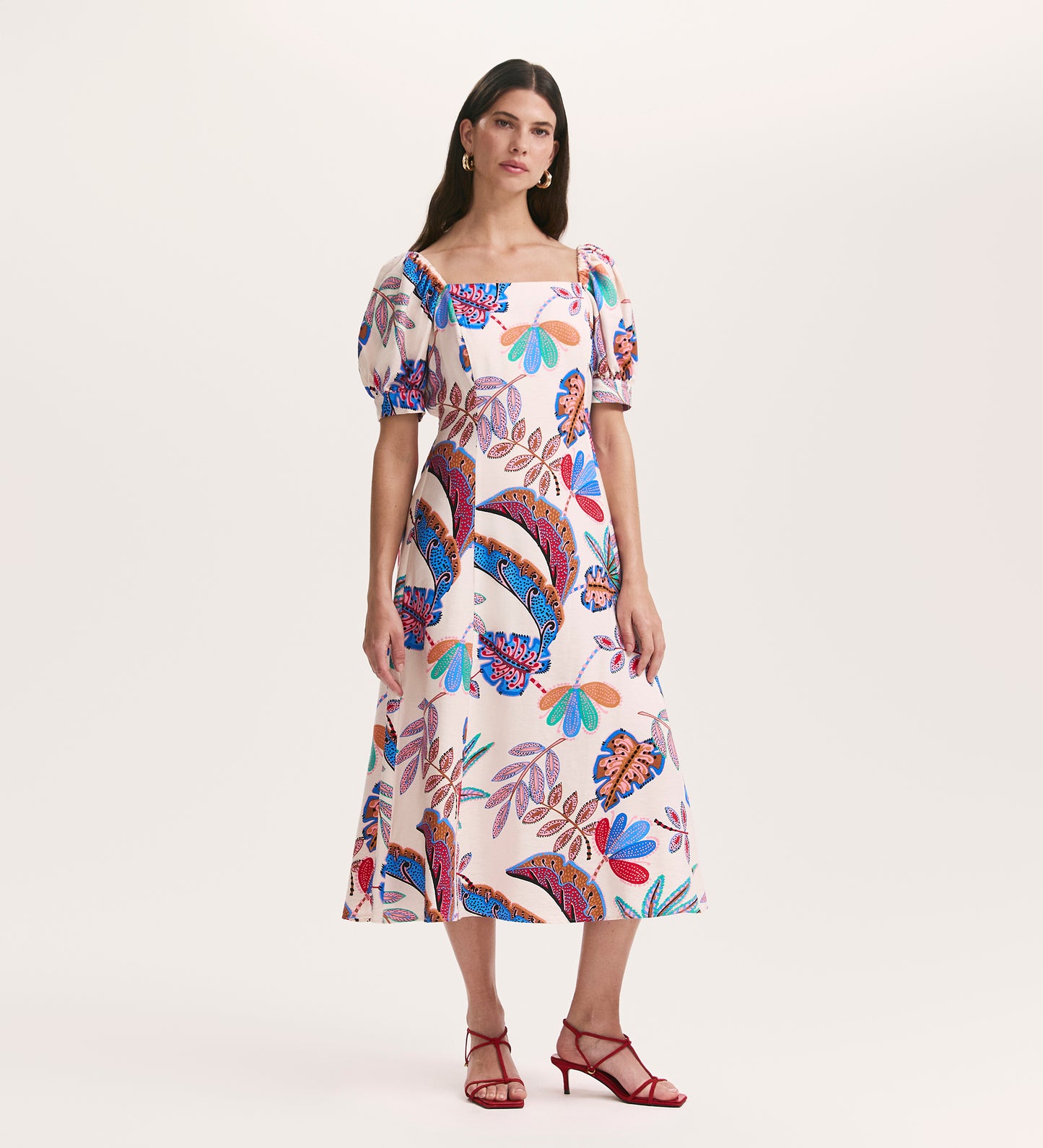Daisy Cream Leaves Midi Dress – Finery London