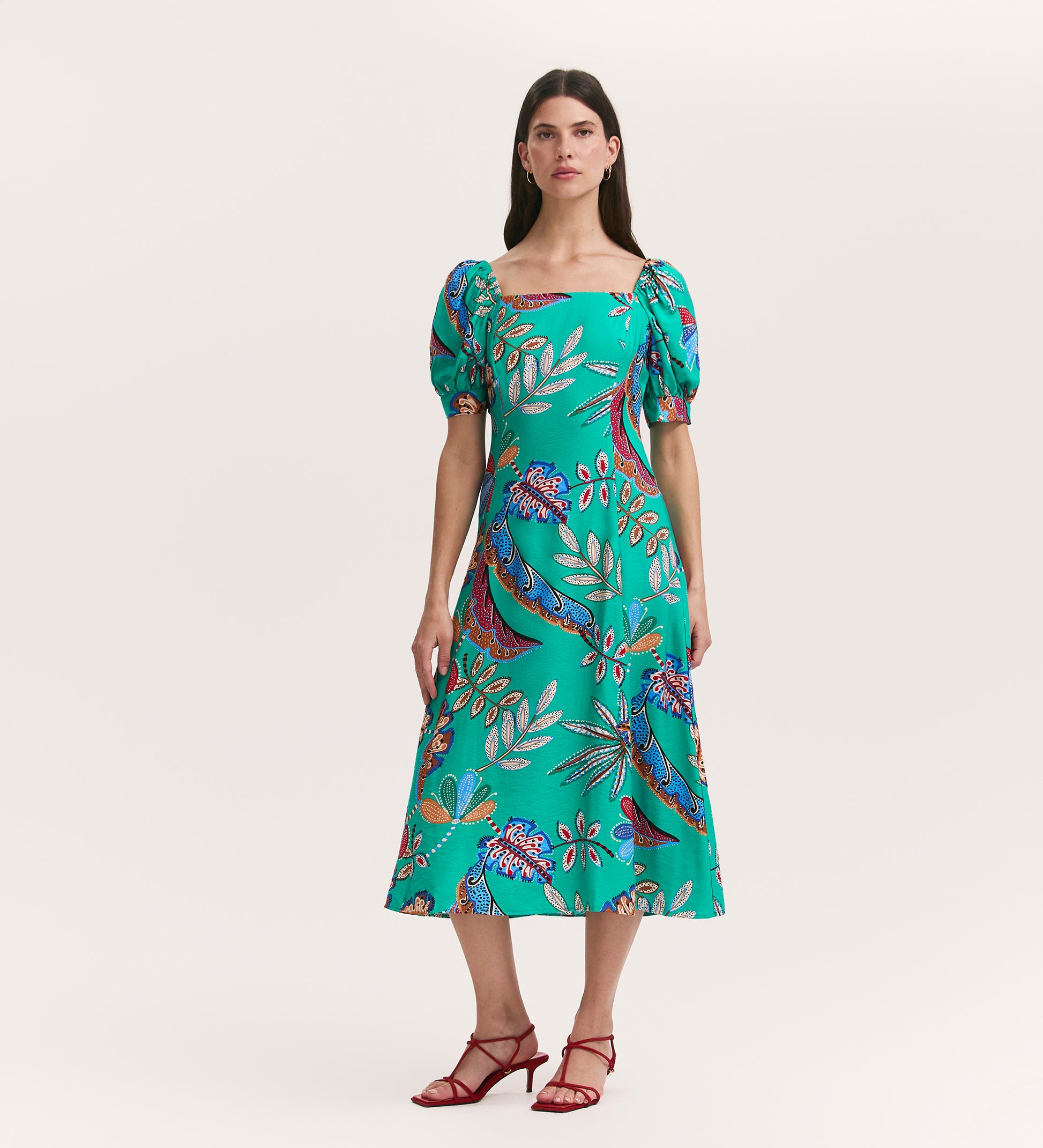 Daisy Green Leaves Midi Dress Finery London Daisy Green Leaves Midi Dress Finery London