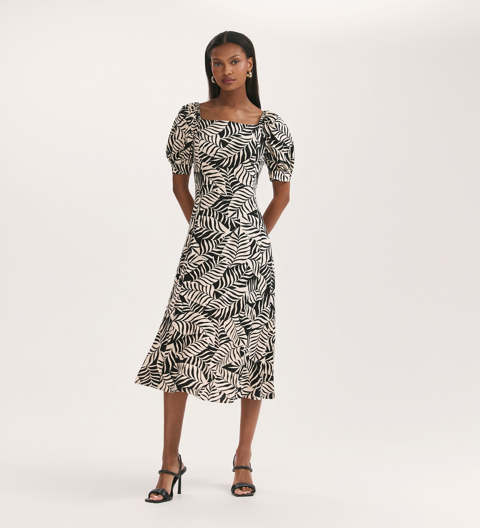 Daisy Black Leaves Midi Dress Finery London Daisy Black Leaves Midi Dress Finery London