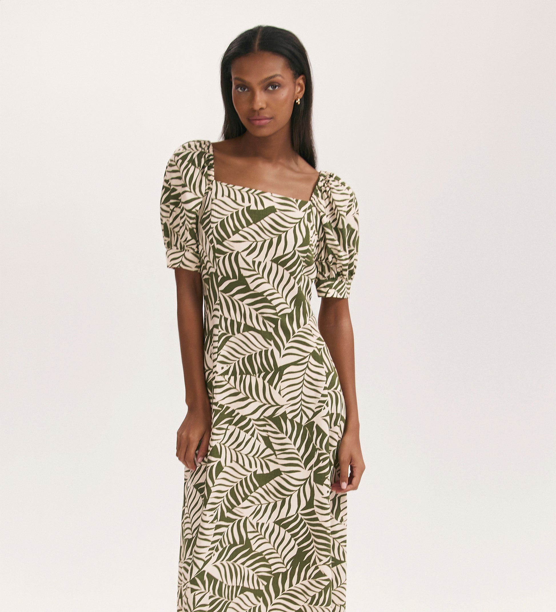 Daisy Khaki Leaves Midi Dress Finery London Daisy Khaki Leaves Midi Dress Finery London