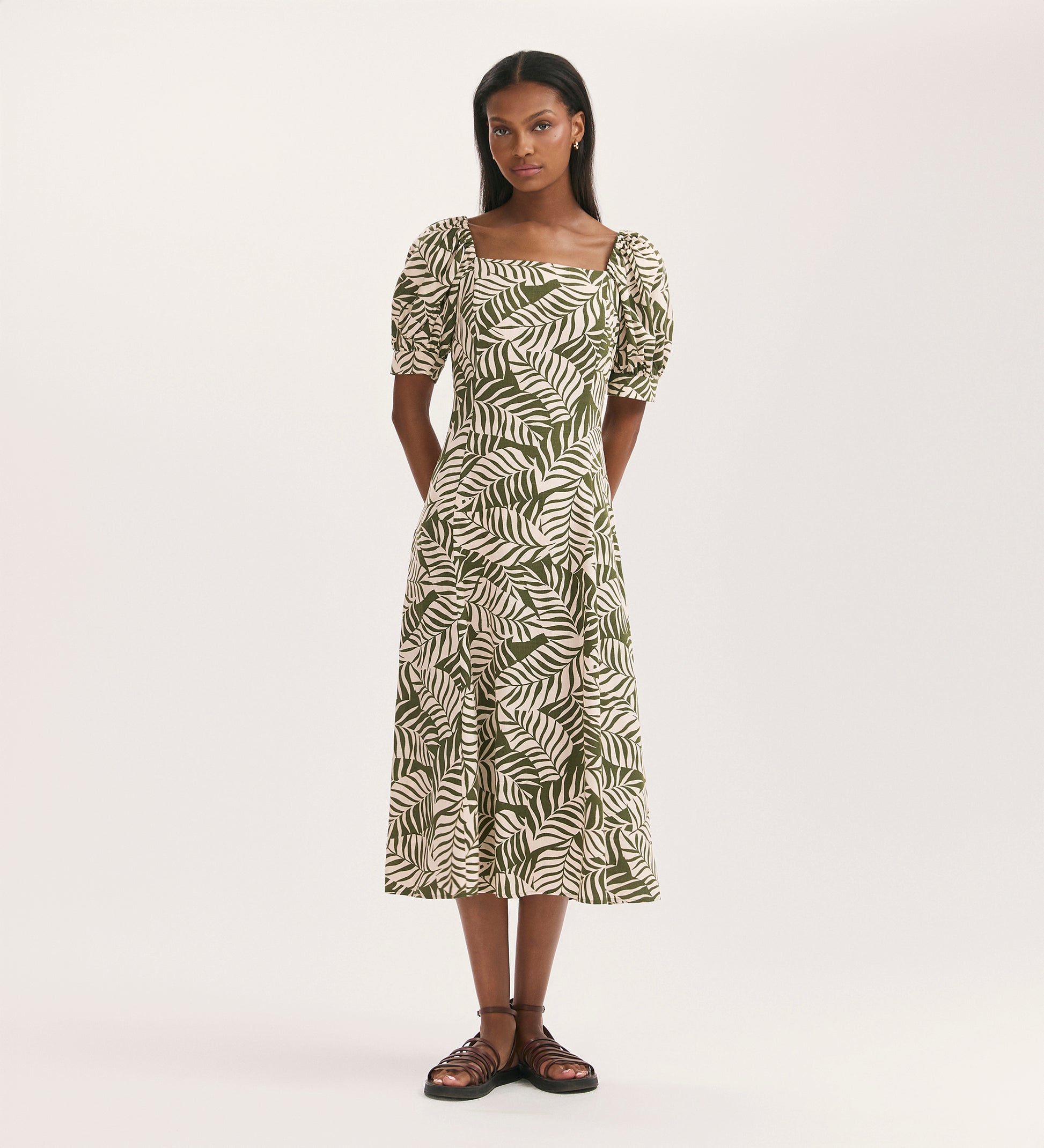 Daisy Khaki Leaves Midi Dress Finery London Daisy Khaki Leaves Midi Dress Finery London