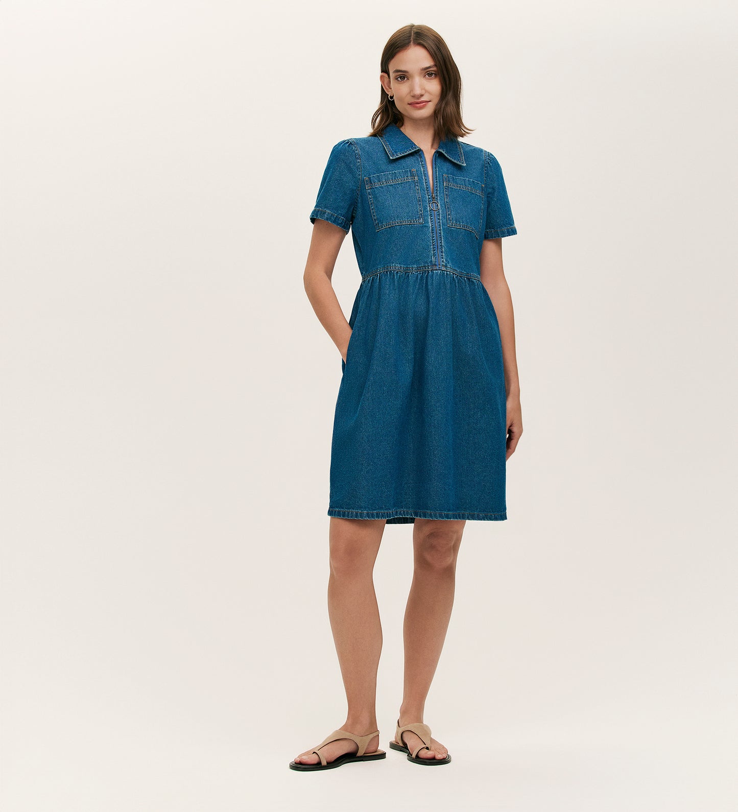 Donnie Mid Blue Denim Short Dress