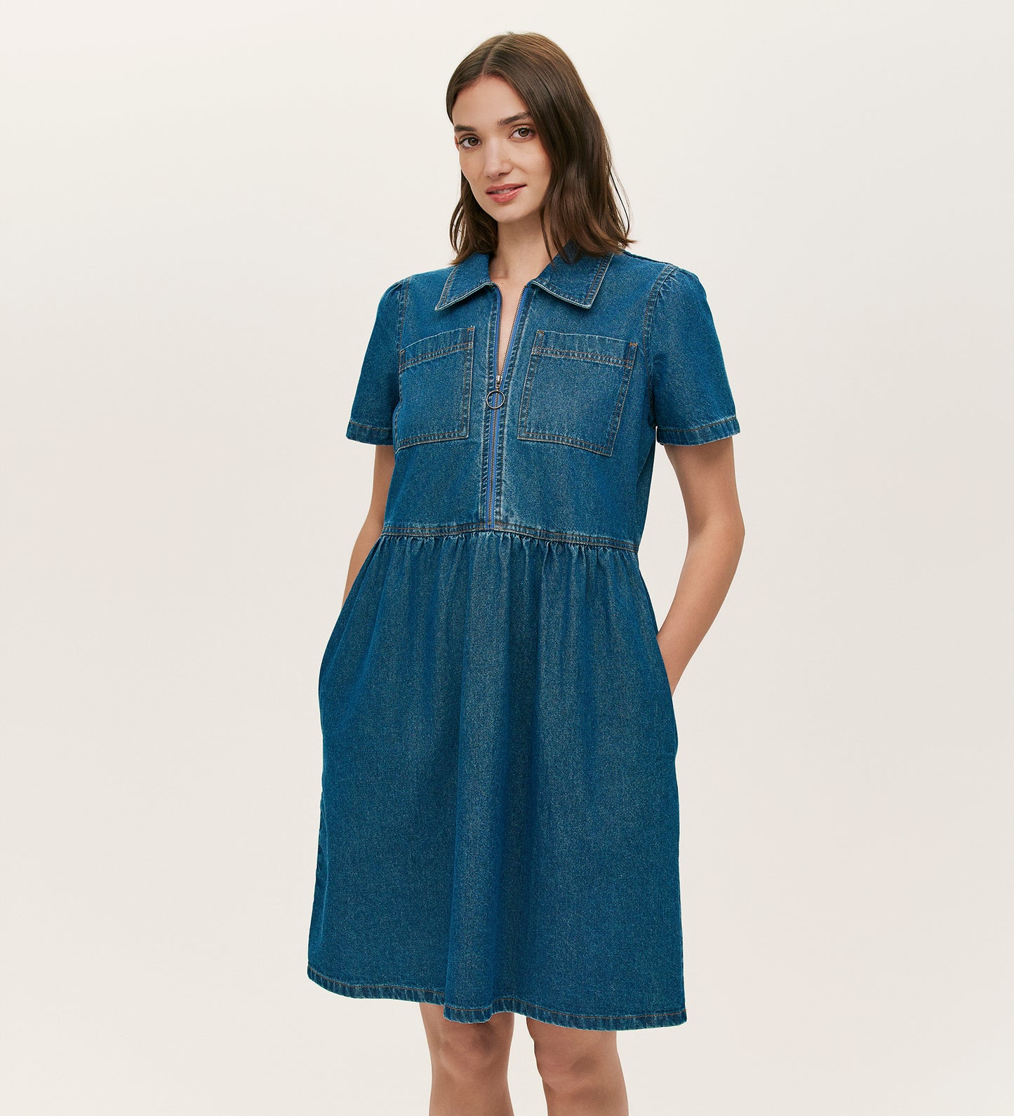 Donnie Mid Blue Denim Short Dress