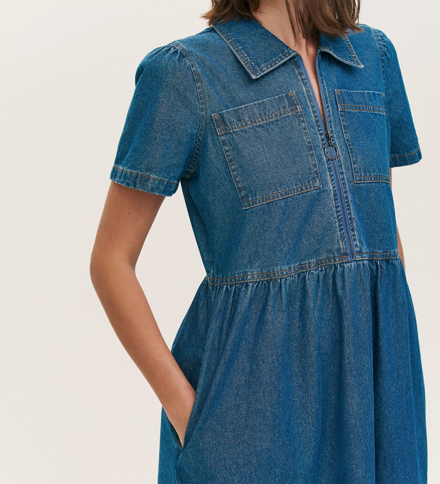 Donnie Mid Blue Denim Short Dress
