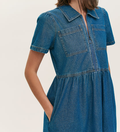 Donnie Mid Blue Denim Short Dress