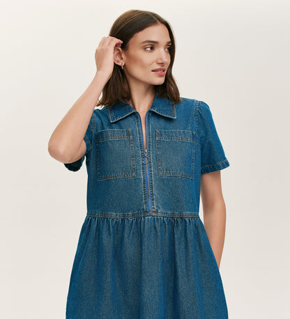 Donnie Mid Blue Denim Short Dress