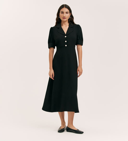 Dorothy Black Crepe Midi Dress