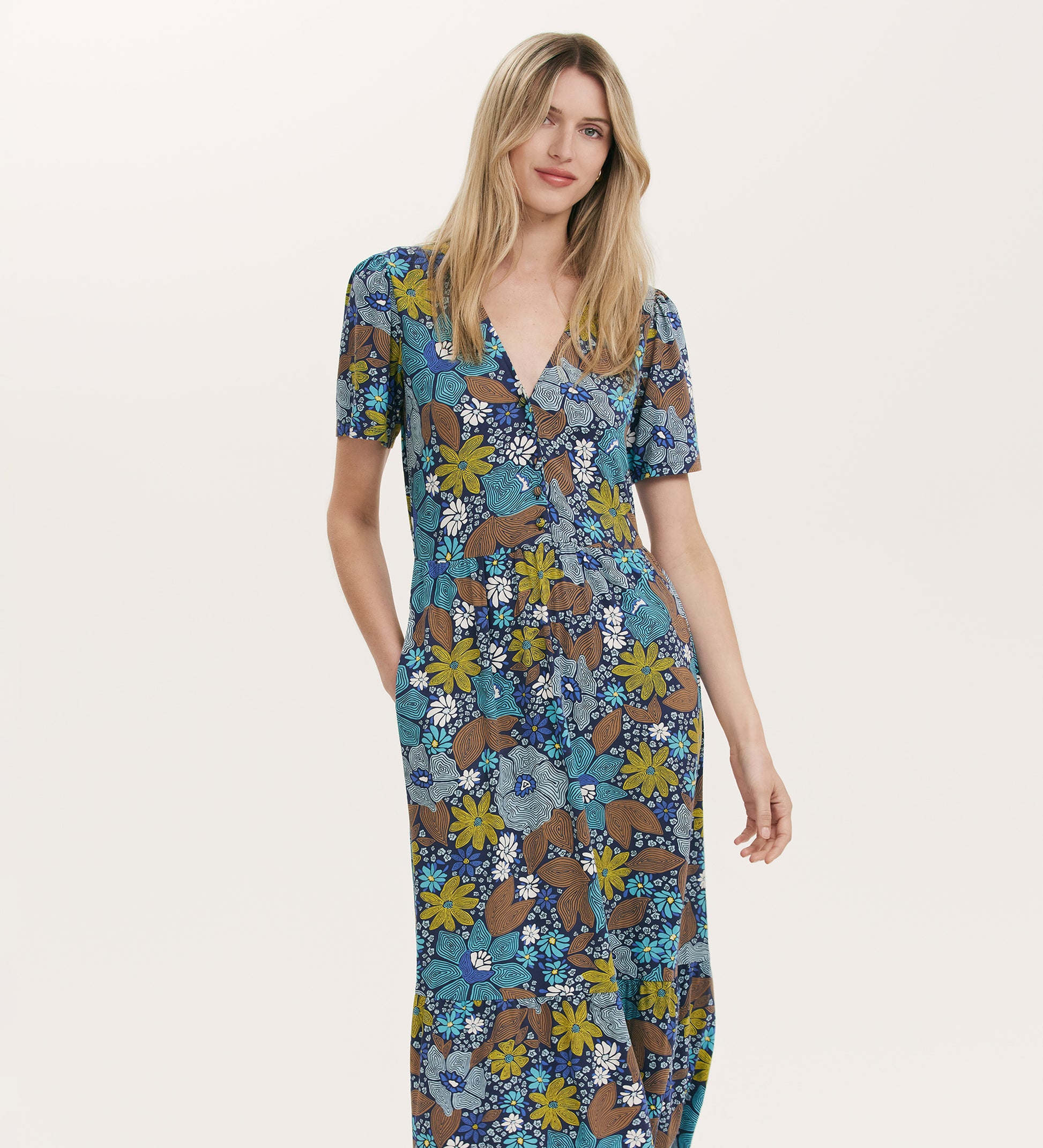Edith Blue Floral Jersey Midi Dress Finery London Edith Blue Floral Jersey Midi Dress Finery London